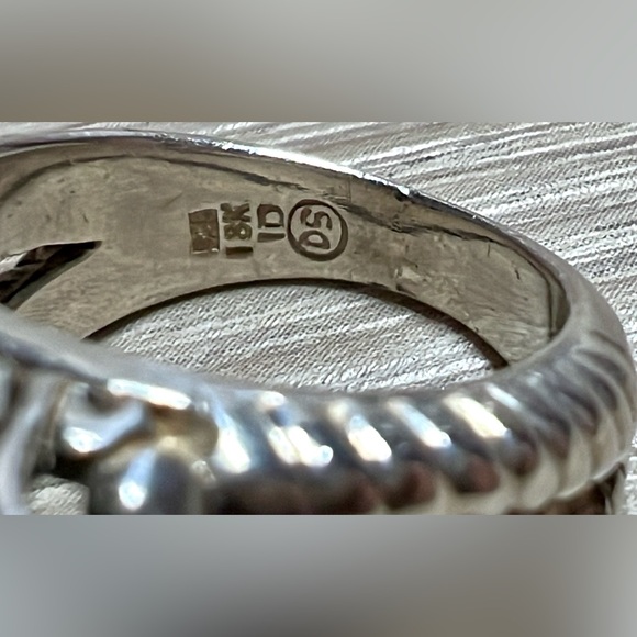 Vintage Designer DS ID Sterling Silver & 18K Gold Blue Topaz Ring, Size 6.5 - Picture 7 of 11